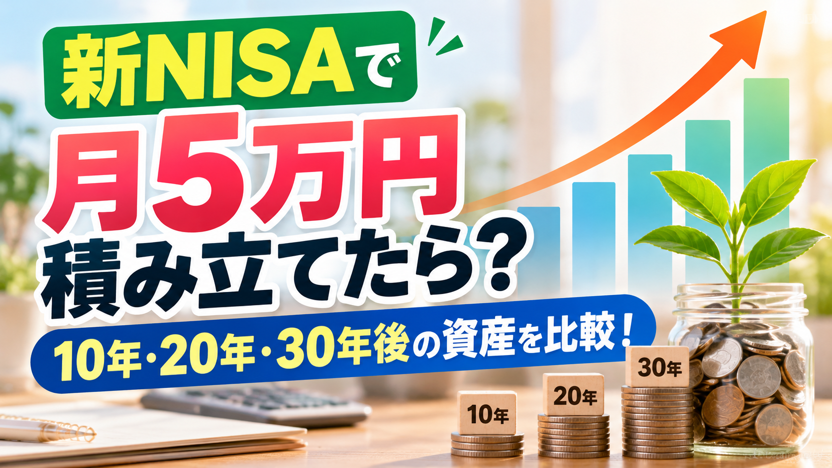 新NISAで月5万円積み立てた場合の10年・20年・30年後の資産シミュレーション